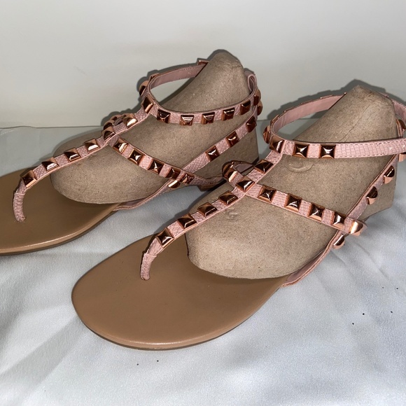 BCBGeration Rose Gold Studded Sandals Size 9M - Picture 1 of 2